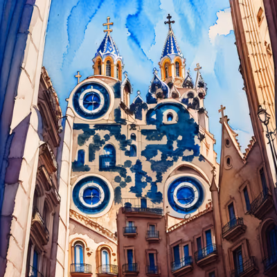 Gothic Barcelona Cathedral Watercolor QR Code Art — image 1