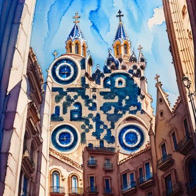Gothic Barcelona Cathedral Watercolor QR Code Art