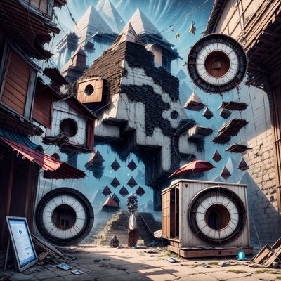Surreal Pyramid Marketplace Digital Fantasy QR Code for Posters