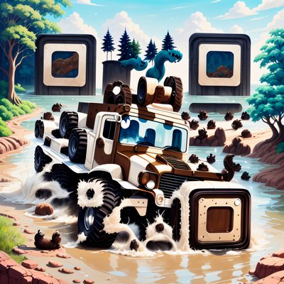 Monster Truck River Gouache QR Code for Posters