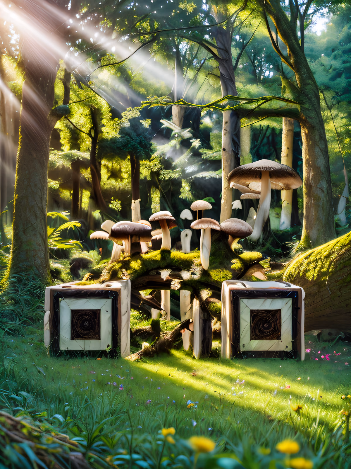 Sunlit Forest Mushroom Clearing QR Code Art — image 1