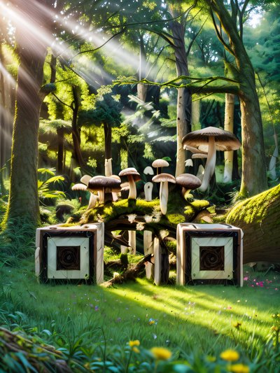 Sunlit Forest Mushroom Clearing QR Code Art