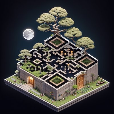 Изометрический сад бонсай на крыше: QR-код