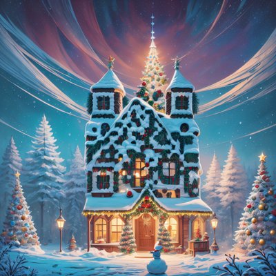 Snowy Christmas House Painted QR Code for Greeting Cards