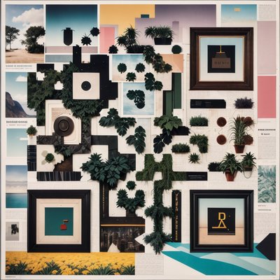 Plant Moodboard Magazine Collage QR Code Art