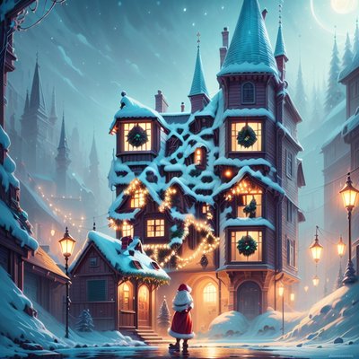 Santa Christmas Village Concept Art QR Code for Greeting Cards
