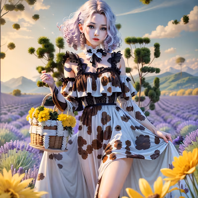 Woman in Lavender Field Painting QR Code Art — image 1