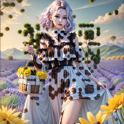 Woman in Lavender Field Painting QR Code Art