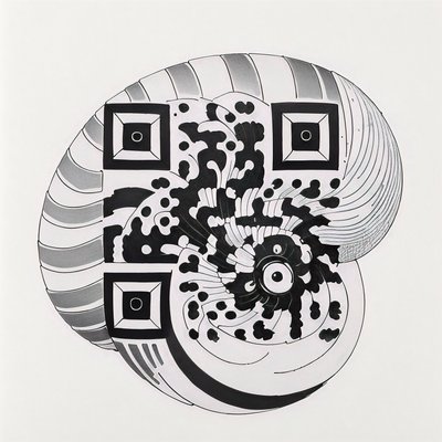 Спиральная ракушка в стиле тату: QR-код для временных татуировок