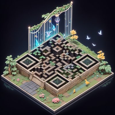 Isometric Fantasy Garden Diorama QR Code for Posters
