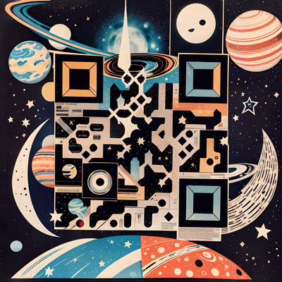 QR-код для постеров: коллаж из вырезанной бумаги с планетами и космосом — изображение 1