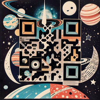 Cut Paper Space Planets Collage QR Code for Posters