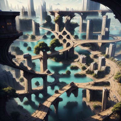 Futuristic River City Matte Painting QR Code Art
