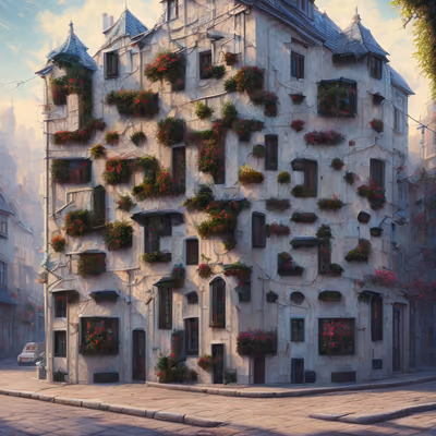 鲜花转角建筑数字绘画二维码艺术 — 图片 1