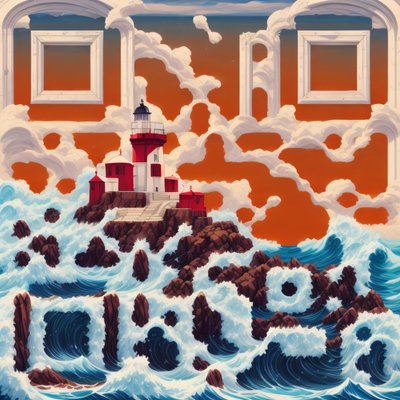 Lighthouse on Rocky Island Gouache QR Code Art