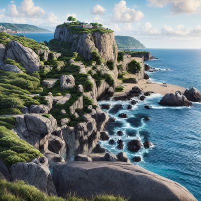 Coastal Cliff Ocean Photorealistic QR Code Art