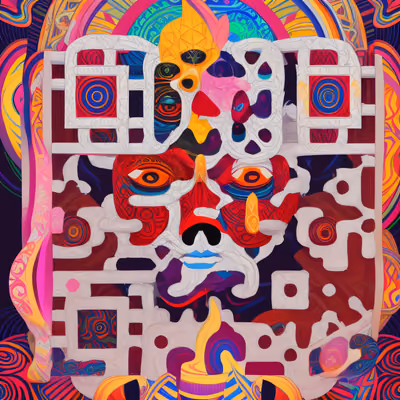 迷幻面具脸矢量二维码设计,适用于海报 — 图片 1