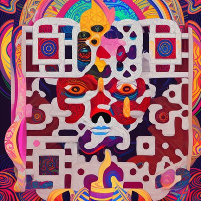 Психоделическая маска-лицо: векторный QR-код для постеров