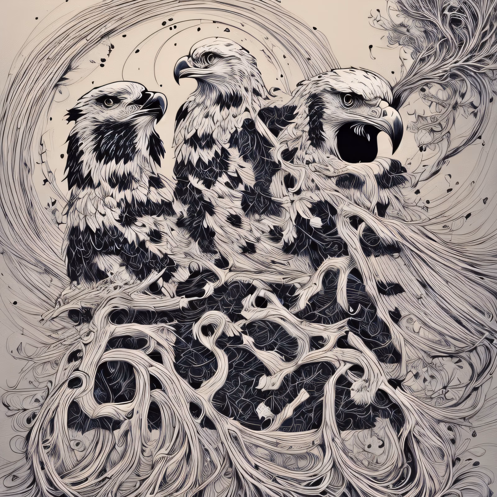 Three Eagles Ink Line Art QR Code Art — image 1