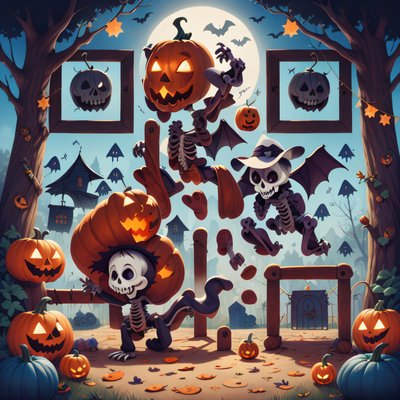 Skeletons and Pumpkins Halloween Cartoon QR Code for Posters