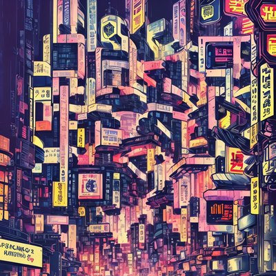 Neon Cityscape Comic Style QR Code for Posters