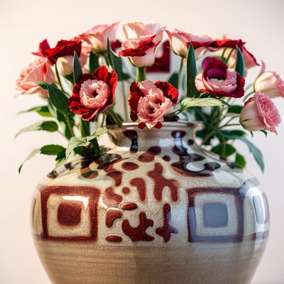 Carnations in Glazed Pottery Vase QR Code Art