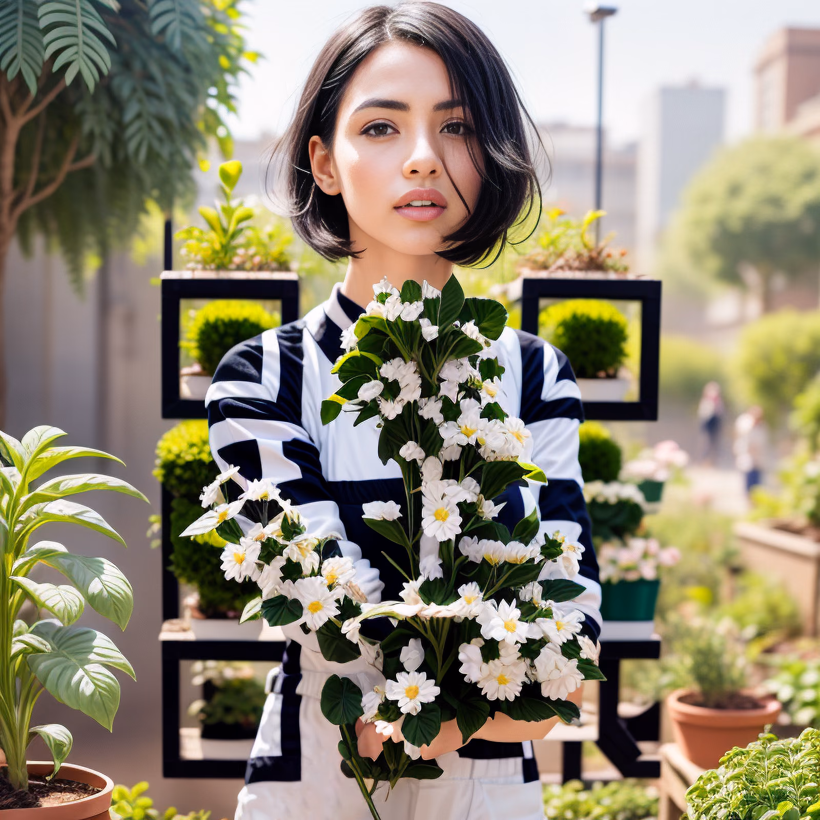 Женщина с белым букетом: фотореалистичный QR-код для постеров — изображение 1