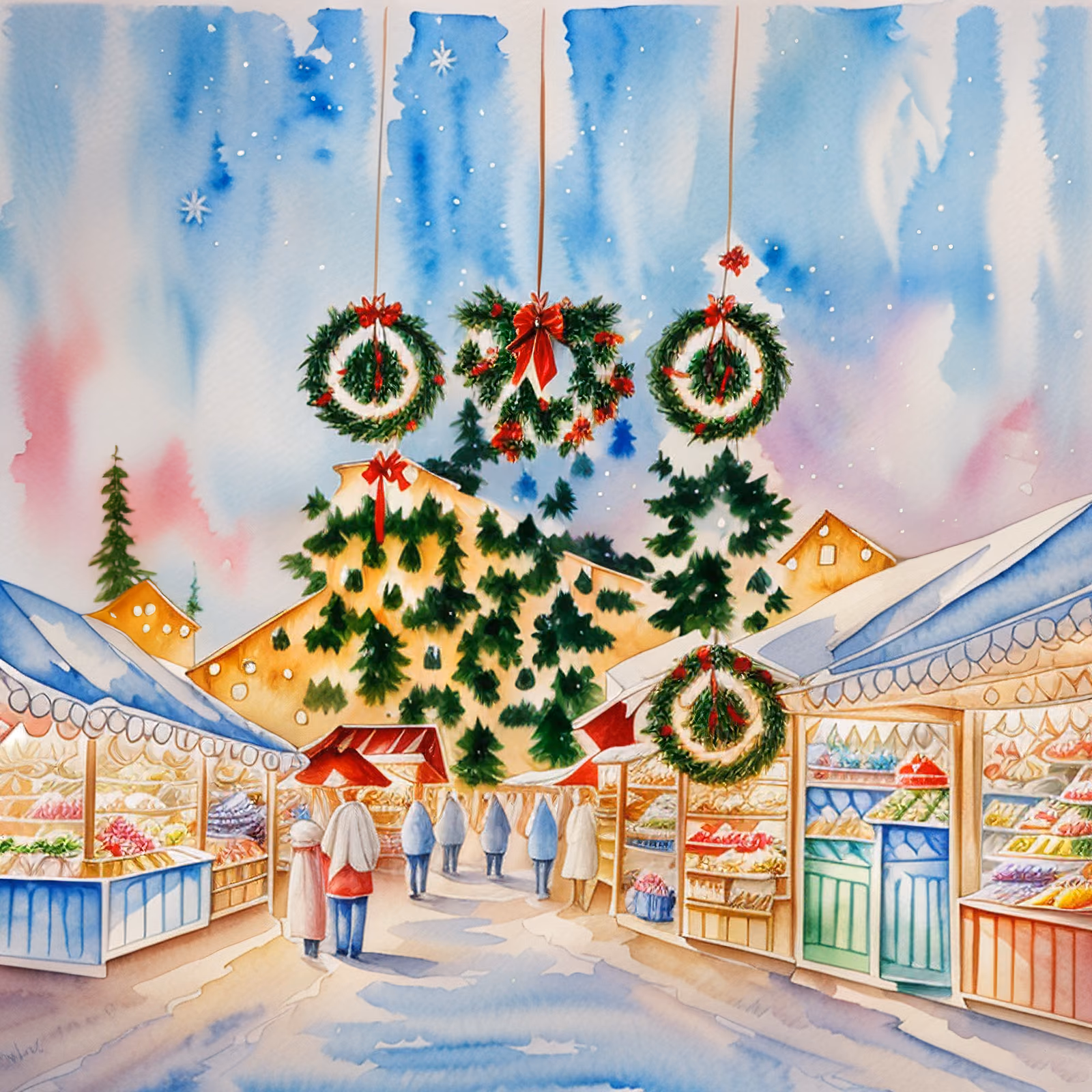 Christmas Market Watercolor QR Code for Greeting Cards — image 1