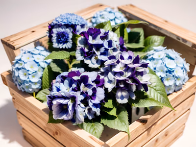 Blue Hydrangea Wooden Crate Photo QR Code Art — image 1