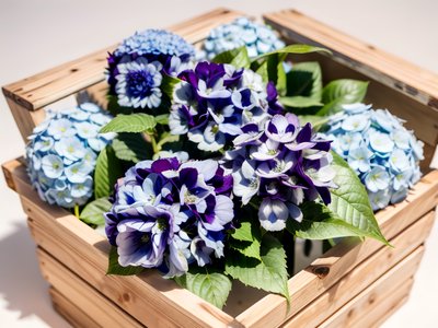 Blue Hydrangea Wooden Crate Photo QR Code Art