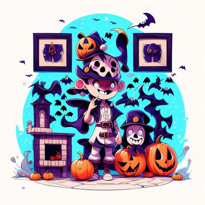 Halloween Kids Pumpkins Cartoon QR Code for Stickers
