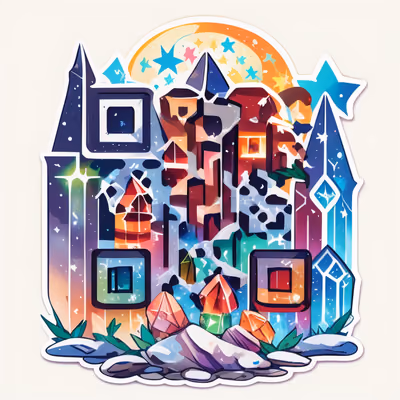 Хрустальный замок со звёздами, векторный стикер с QR-кодом — изображение 1