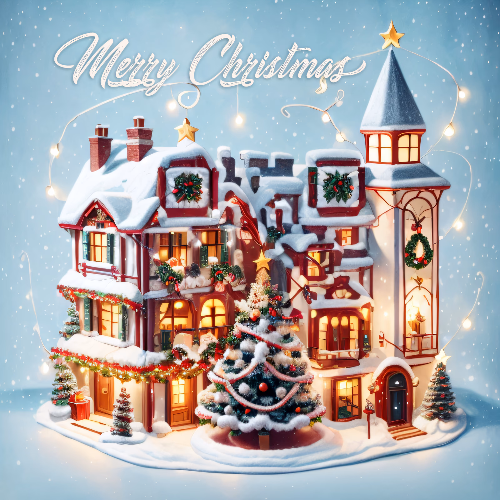 Snowy Christmas Village 3D House QR Code for Greeting Cards — image 1