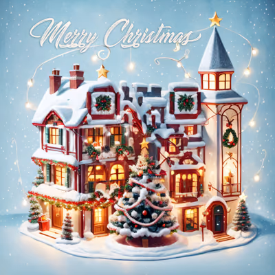 Snowy Christmas Village 3D House QR Code for Greeting Cards — image 1