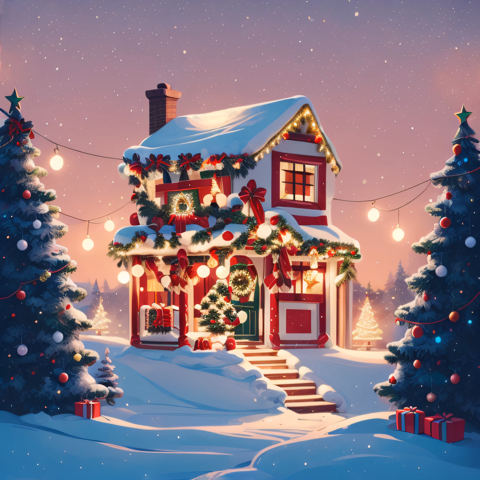 Snowy Christmas Cottage Vector House QR Code for Greeting Cards — image 1