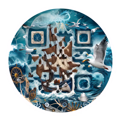 Картина с парусником и чайками, QR-код для стикеров — изображение 1
