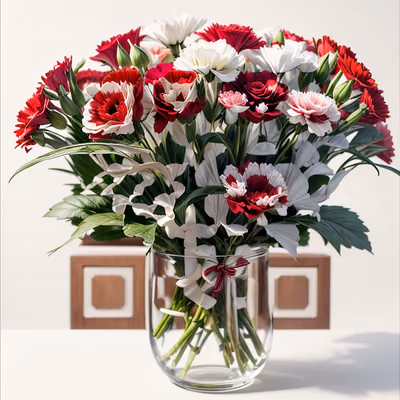 Red and White Carnation Bouquet QR Code Art — image 1