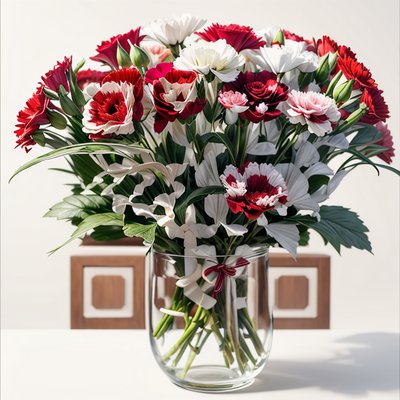 Red and White Carnation Bouquet QR Code Art