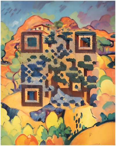 山坡风景立体派绘画二维码艺术