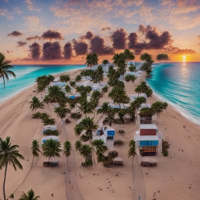 Beach Resort Sunset Photorealistic QR Code for Posters