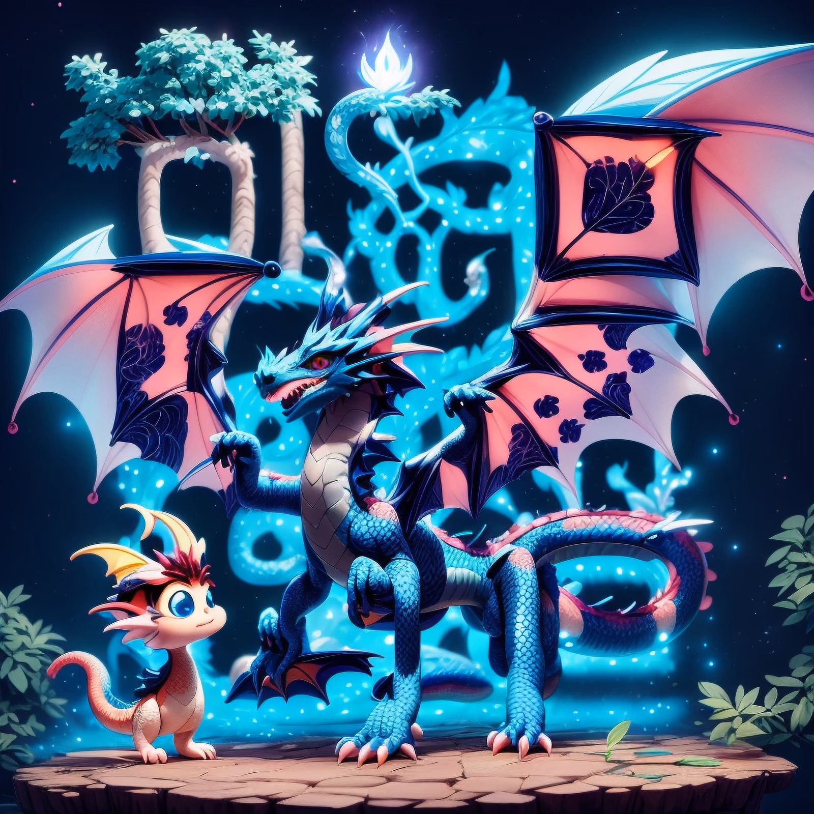 Blue Dragon Glowing Tree 3D QR Code for Posters — image 1