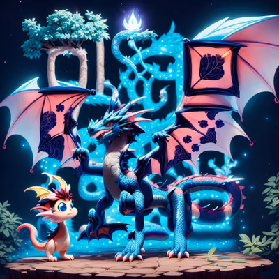 Blue Dragon Glowing Tree 3D QR Code for Posters — image 1
