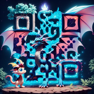 Blue Dragon Glowing Tree 3D QR Code for Posters
