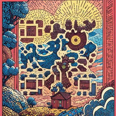 Comic Panel Cabin Landscape QR Code for Posters