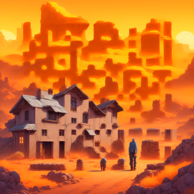 Дом в пустыне на закате: игровой QR-код для постеров — изображение 1