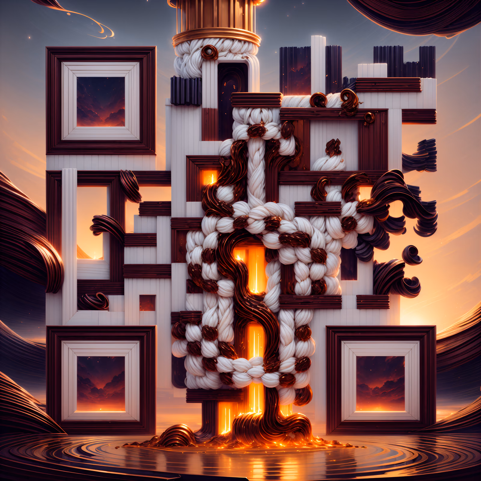 Surreal White Tower Sunset 3D QR Code Art — image 1