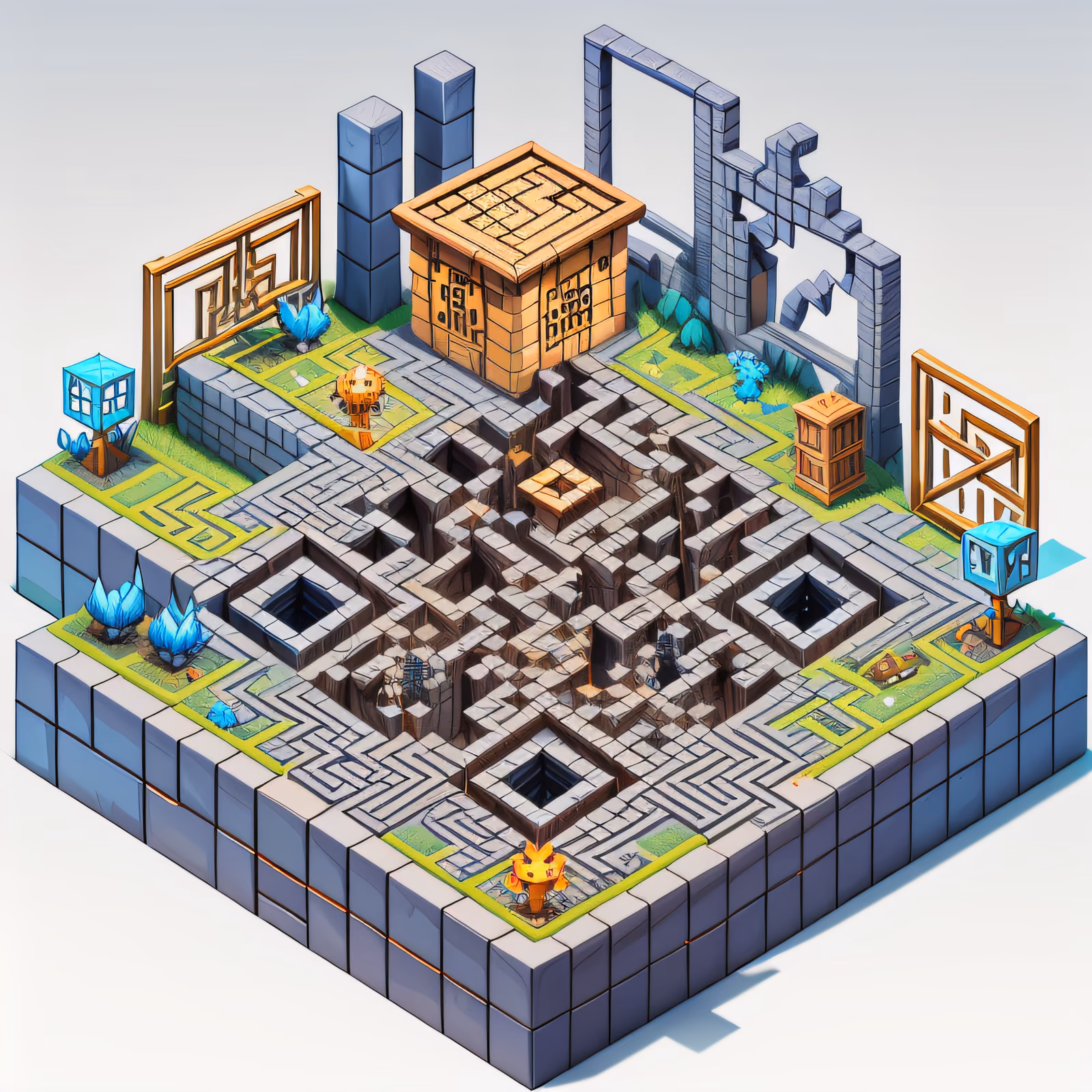 Isometric Dungeon Maze Game Art QR Code for Posters — image 1