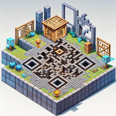 Isometric Dungeon Maze Game Art QR Code for Posters