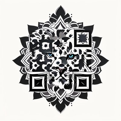 Mandala Lion Face Tattoo Style QR Code for Temporary Tattoos