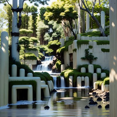 Waterfall Park Digital Painting QR Code Art